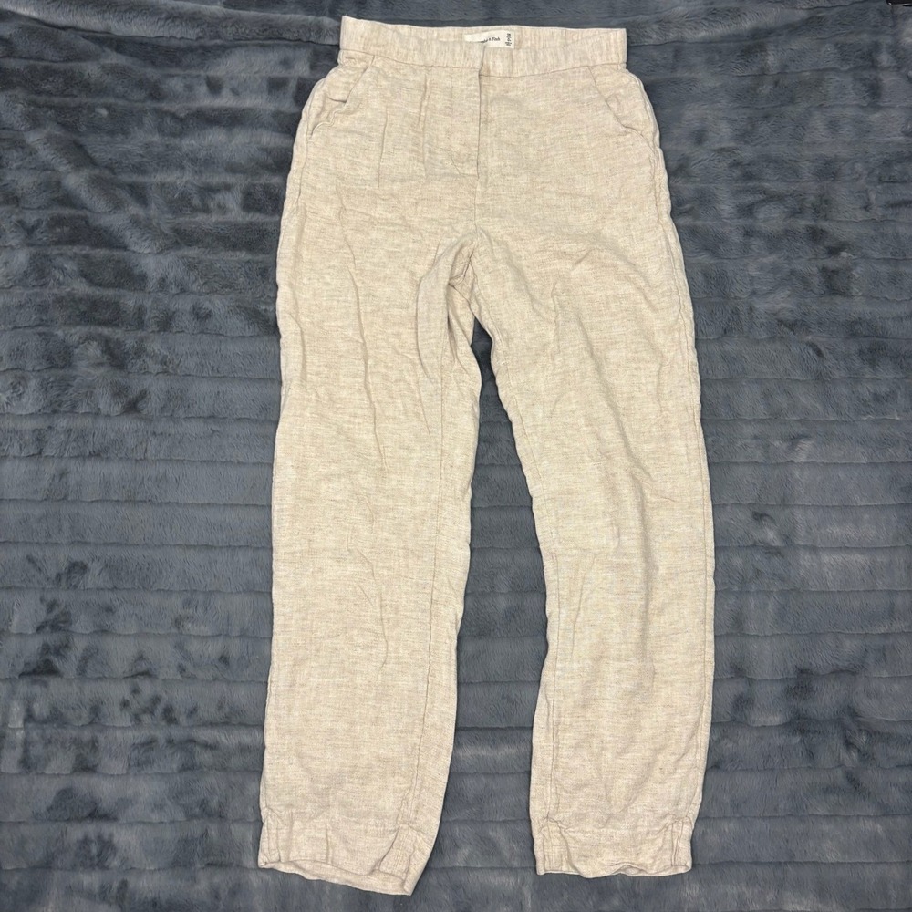Abercrombie & Fitch Linen Blend Straight Leg Pants Beige Oatmeal 25 0R Womens